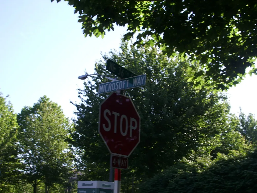 One Microsoft Way street sign at Microsoft's headquarters campus in Redmond, Washington (file photo)