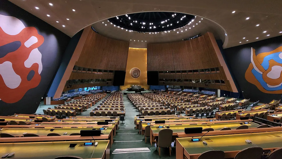 The United Nations General Assembly hall at UN Headquarters in New York