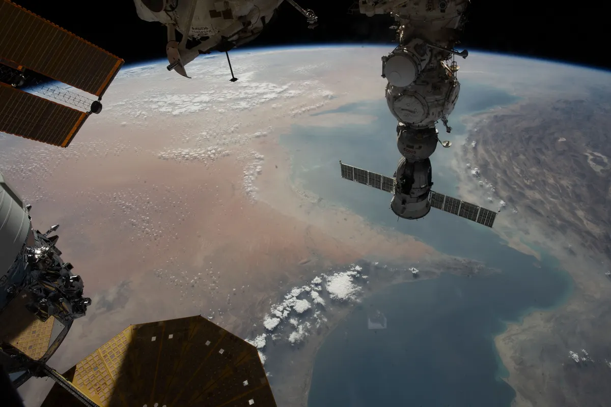 Satellite view of the Strait of Hormuz and the Musandam Peninsula from the International Space Station